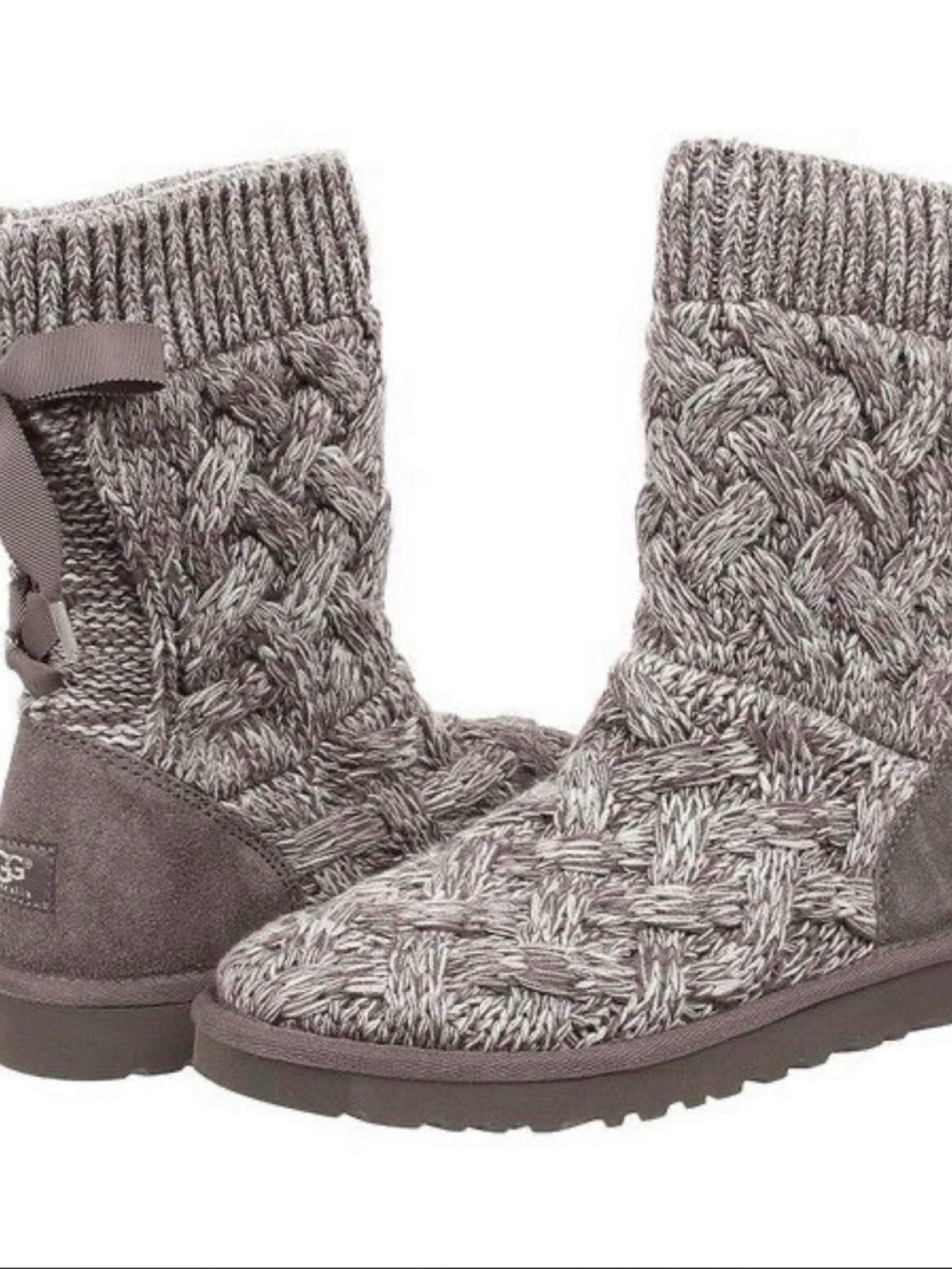 UGG Women's Taupe Knit Cable Bow Boot